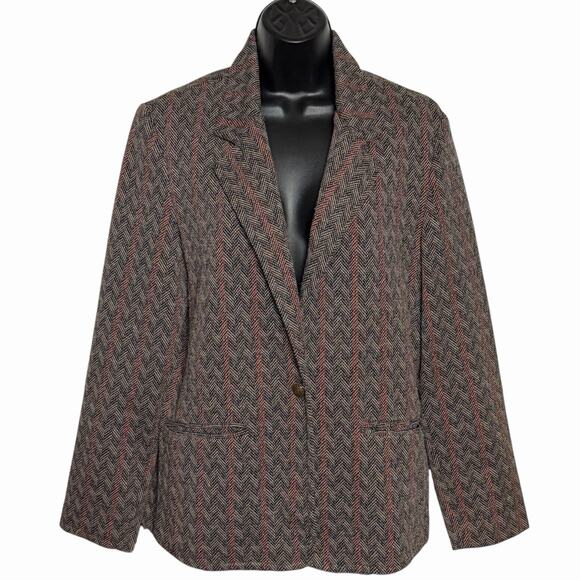 VINTAGE 1970s GRAFF POLYESTER BLAZER JACKET BROWN MULTICOLOR HERRINGBONE - Picture 1 of 4